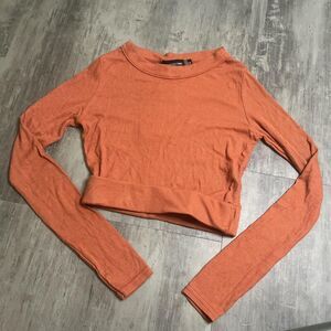 Prettylittlething Ribbed Long Sleeve Crop Top Orange Size 2 NWT
